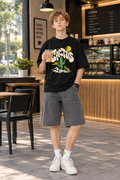 Leotude Boys' Black Cactus Printed T-Shirt