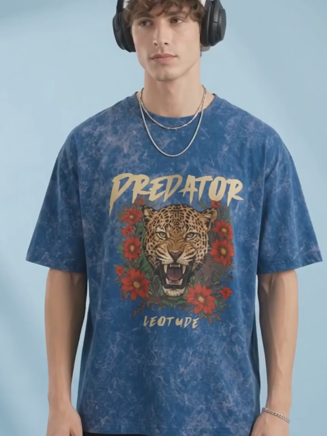 Leotude Men's Blue PREDATOR Printed T-Shirt