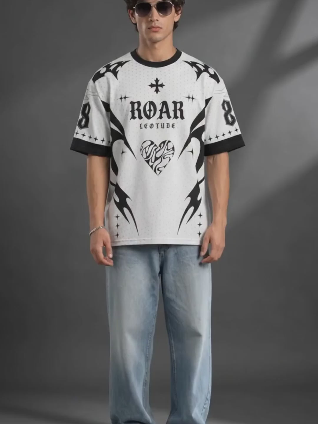 Leotude Men's White Roar Printed T-Shirt