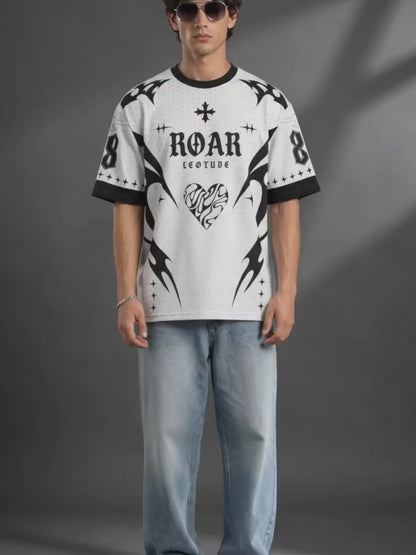 Leotude Men's White Roar Printed T-Shirt