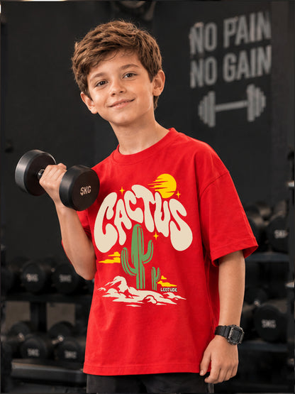 Leotude Boys' Red Cactus Printed T-Shirt