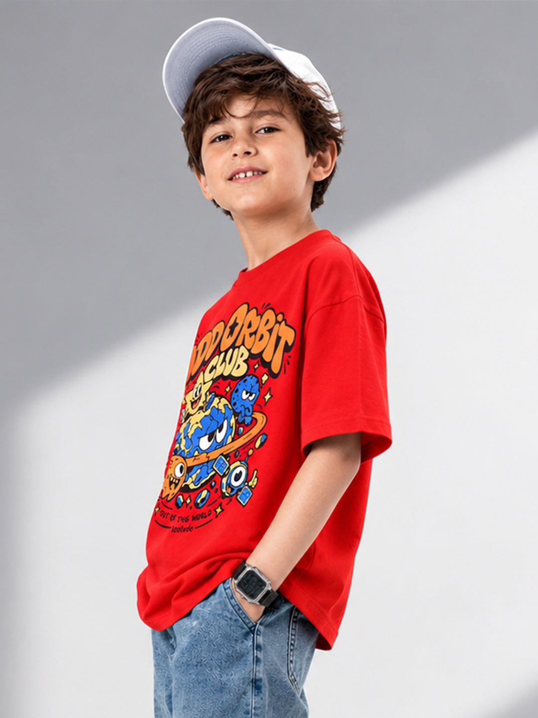 Leotude Boys' Red Odd Orbit Club Printed T-Shirt