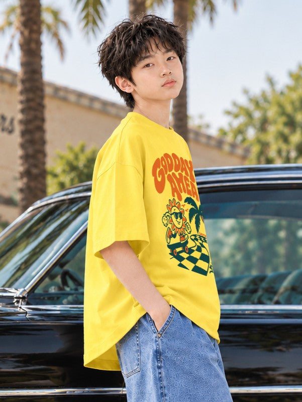 Leotude Boys' Yellow Good Days Ahead Printed T-Shirt