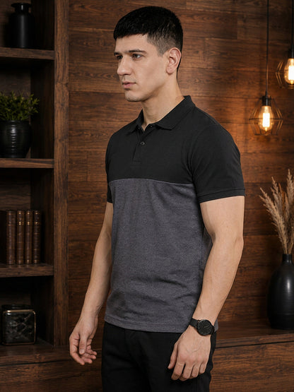 Leotude Men's Black Grey Anthara Polo T-Shirt