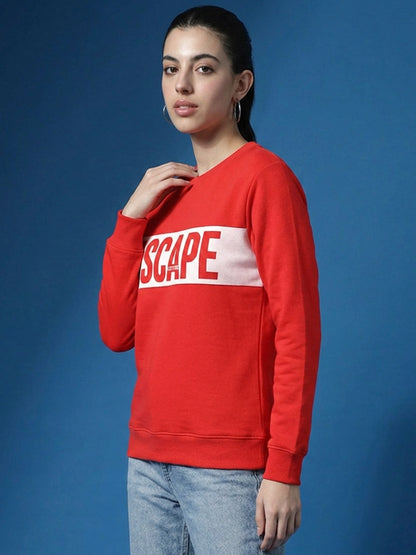 Leotude Women's Red Escape Printed Round Neck Sweatshirt