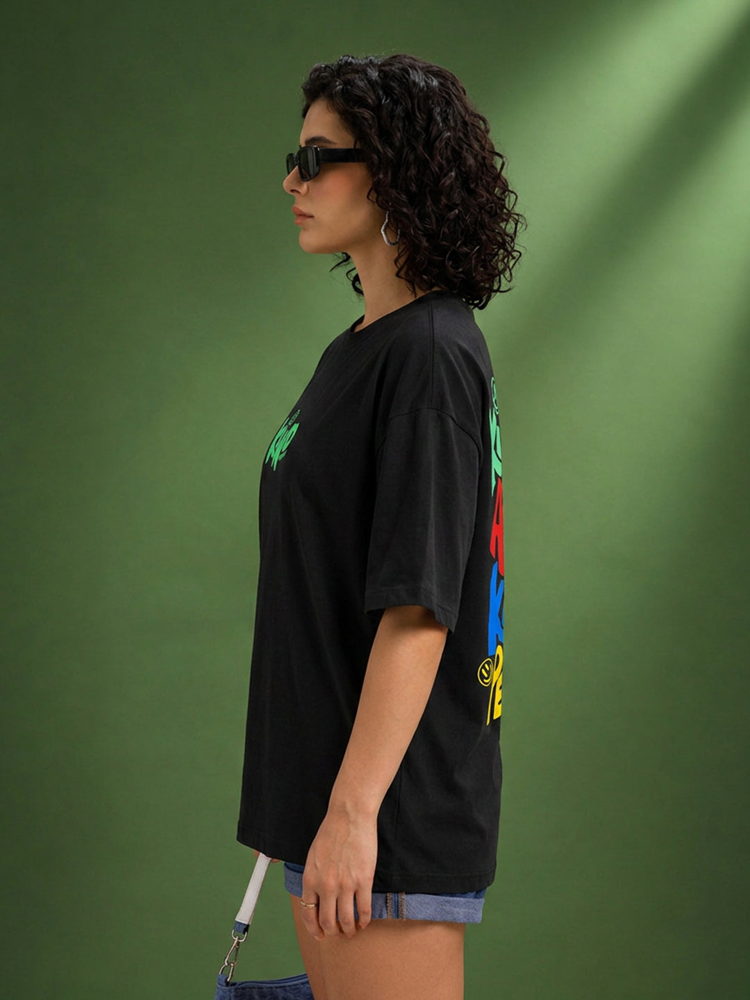 Leotude Black Kind Printed Oversized Tshirt for Women