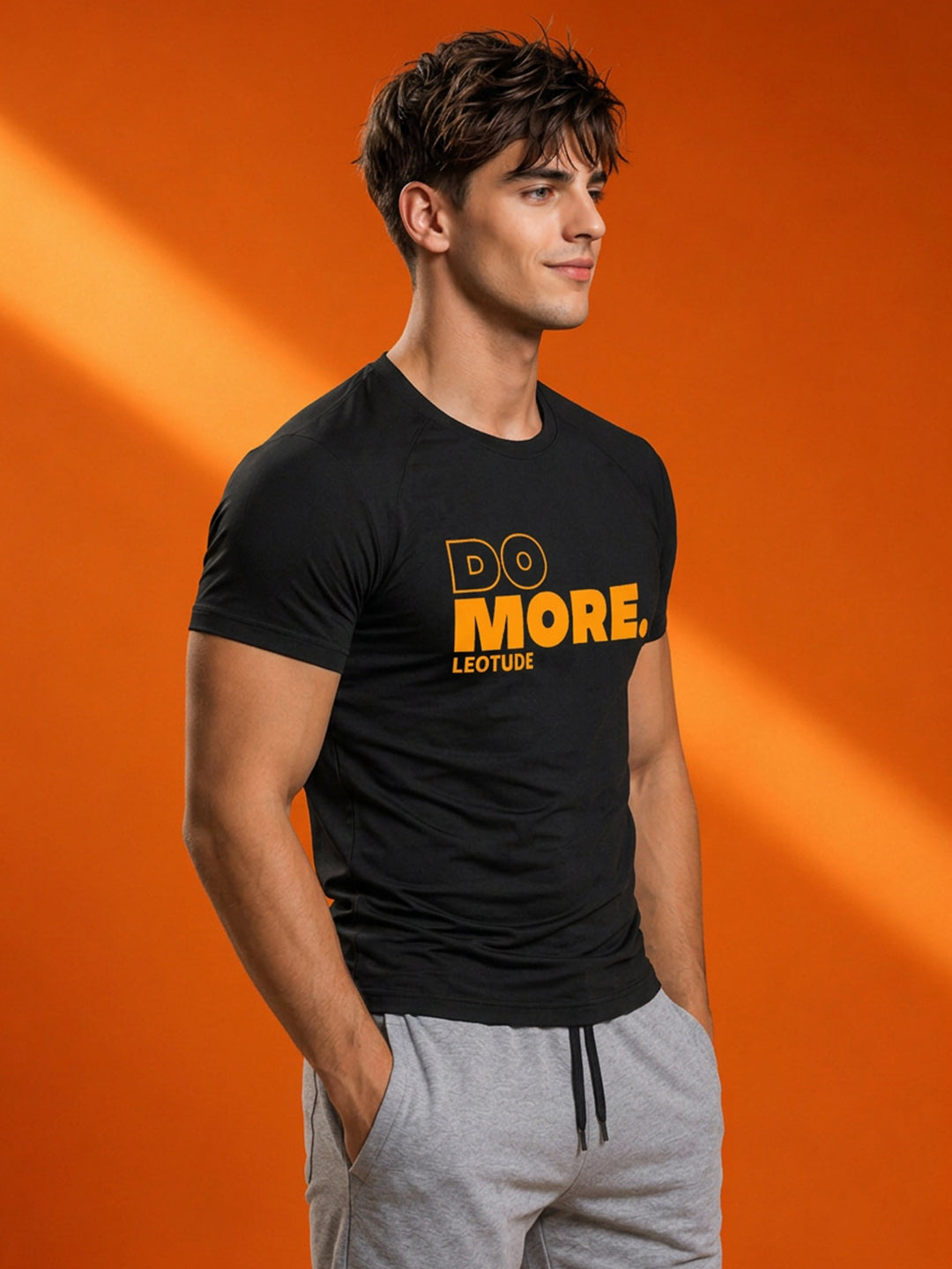 Leotude Black Do More Printed Regular Fit Tshirt for Men