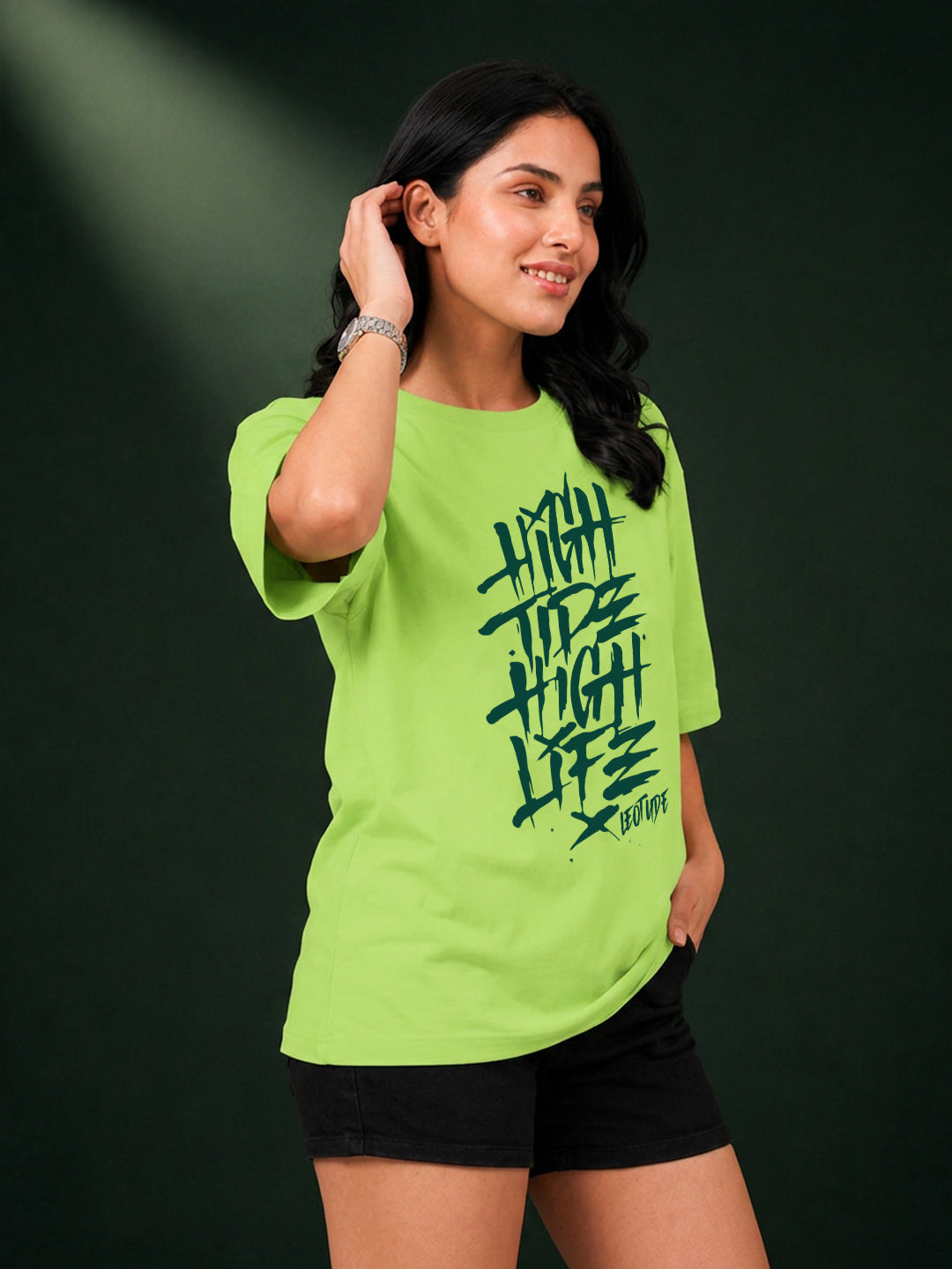 Leotude Neon High Tide High Life Printed Oversized Tshirt for Women