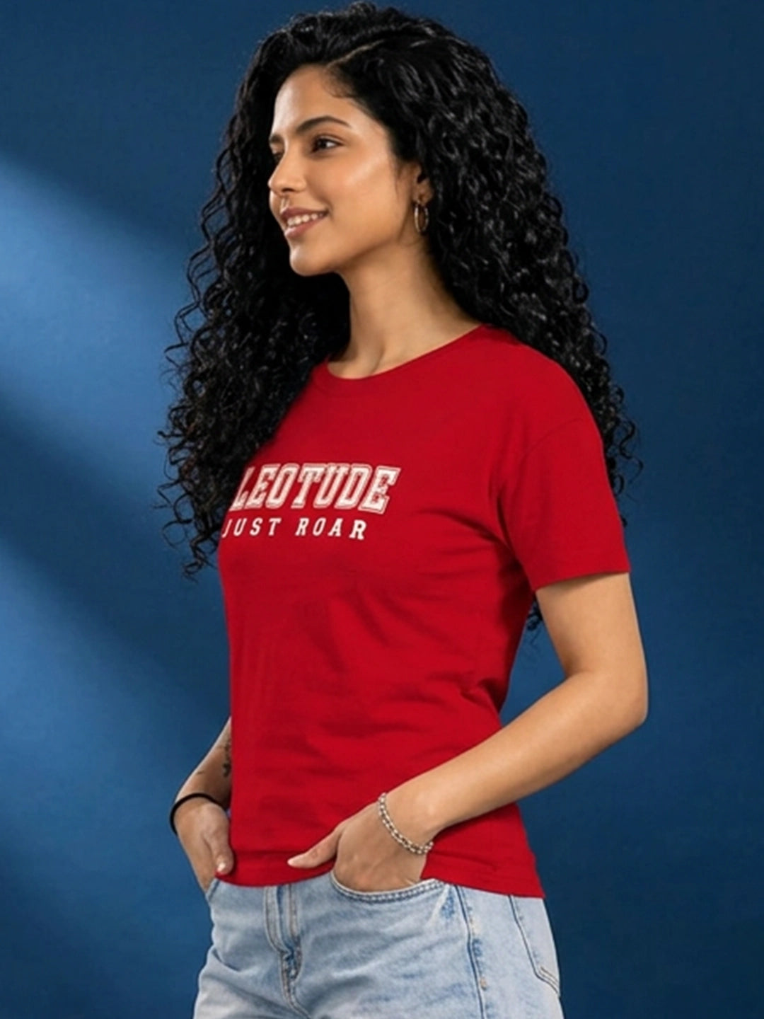 Leotude Women's Red Just Roar Printed T-Shirt
