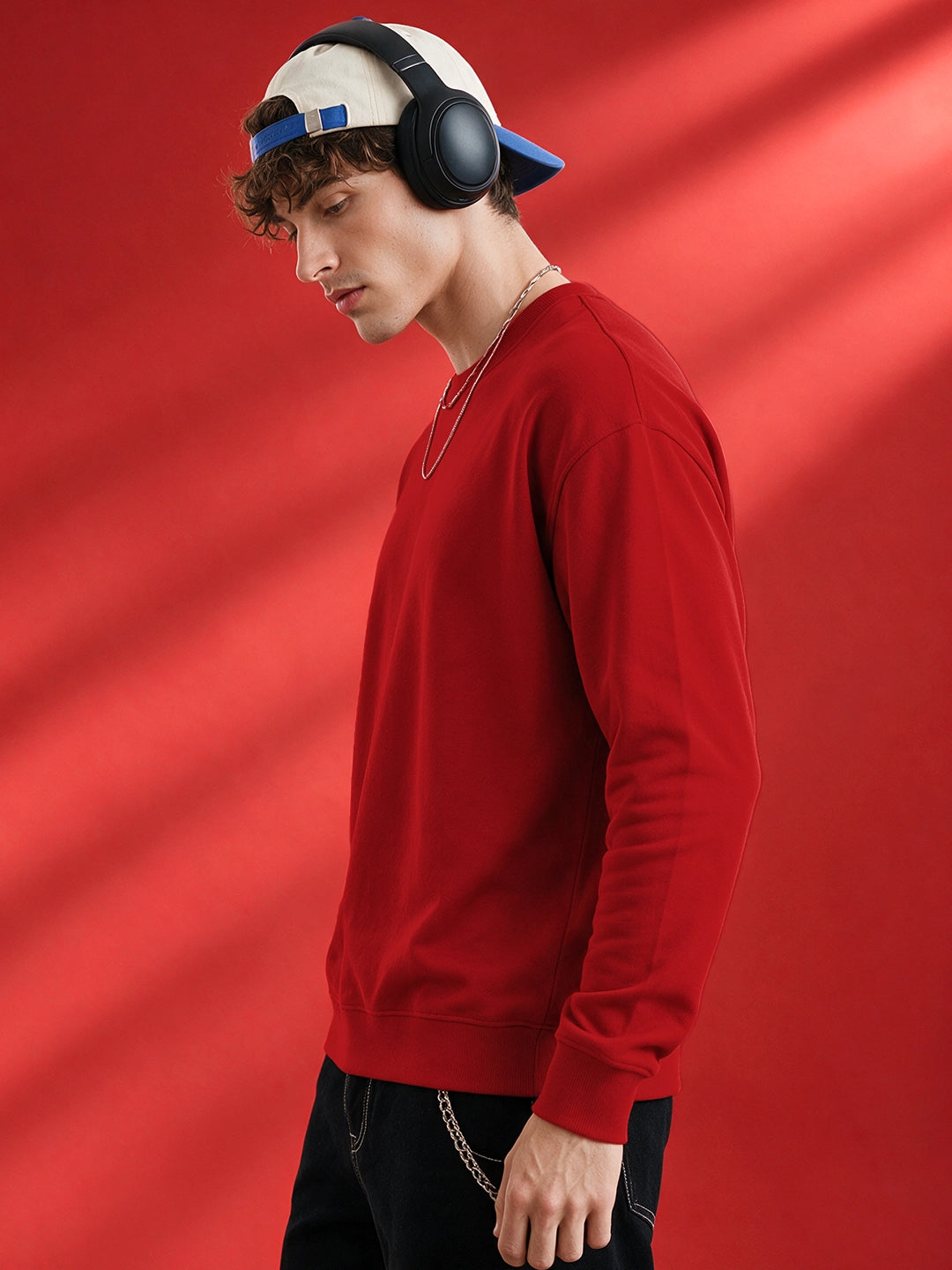 Men's Plain Red Crew Neck Sweatshirt
