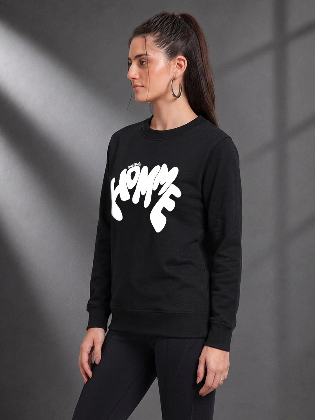 Leotude Women's Black Homme Printed Full Sleeve T-Shirt