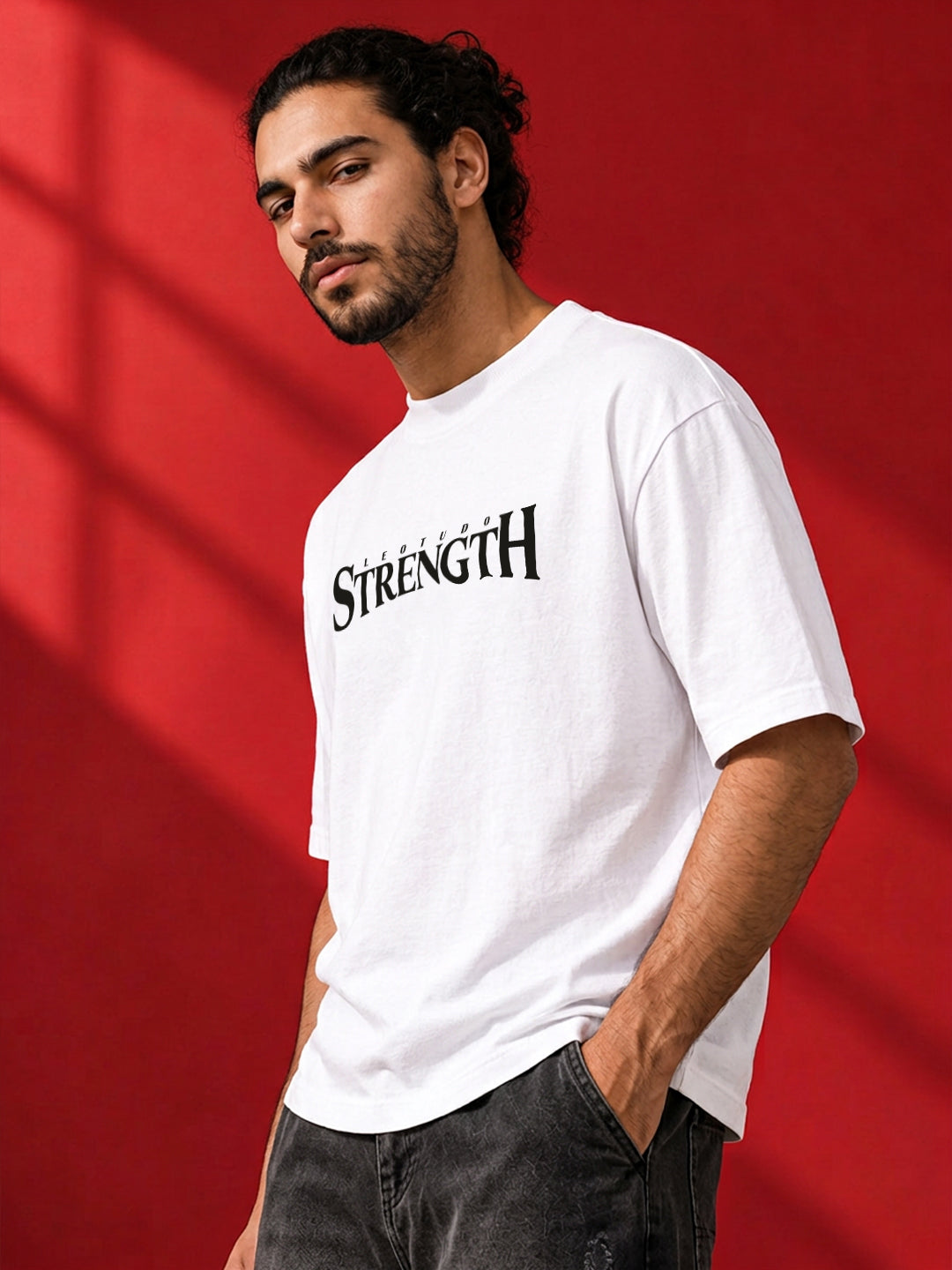 Leotude Men "Limitless Strength" White Oversized T-Shirt