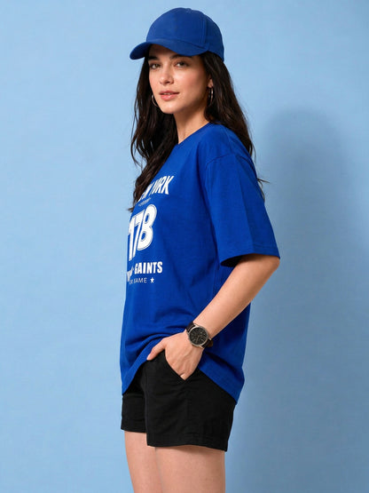 Leotude Blue New York 178 Printed Oversized Tshirt for Women