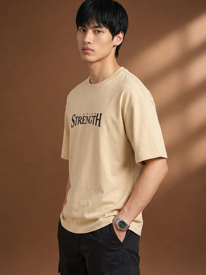 Leotude Men "Limitless Strength" Beige Oversized T-Shirt