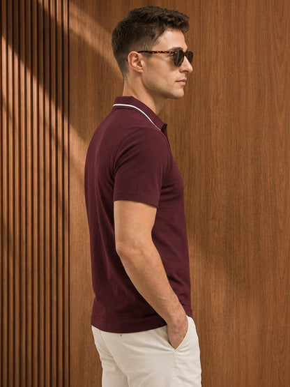 Leotude Men's Maroon Tipped Collar Polo T-Shirt