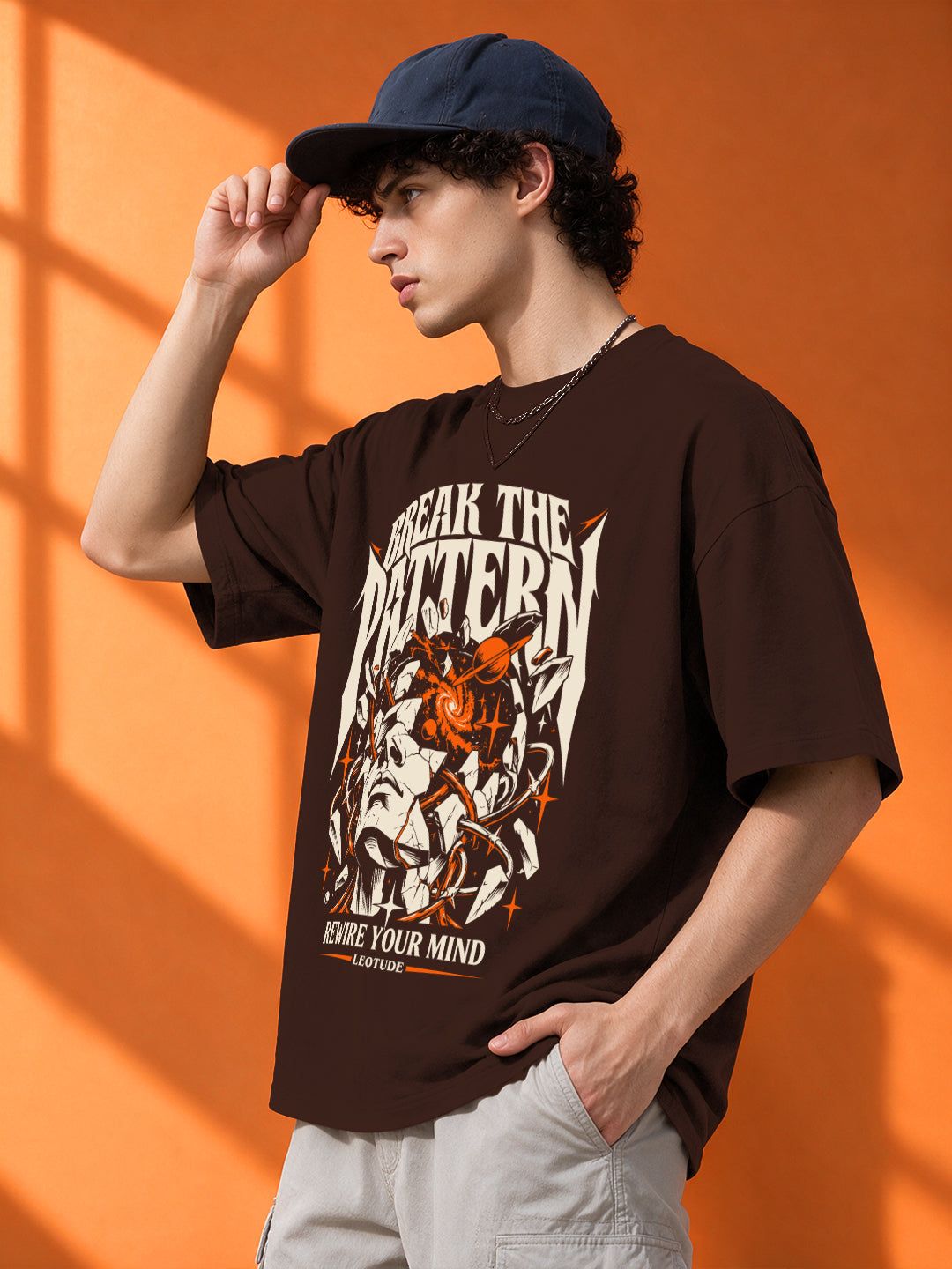 Leotude Men "Break The Pattern" Brown Oversized T-Shirt