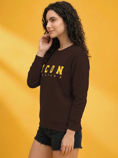 Leotude Women's Brown ICON Printed Sweatshirt