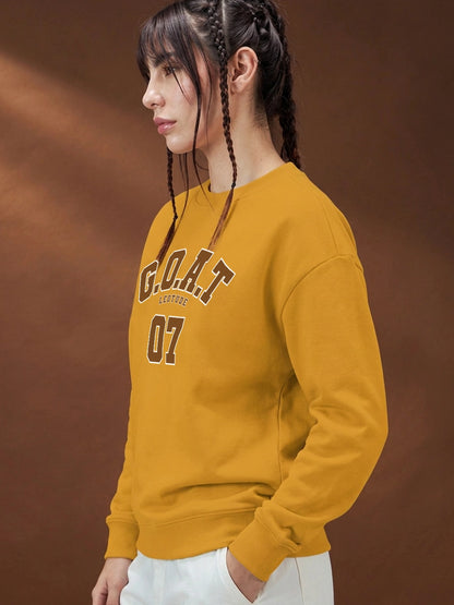 Leotude Women's Mustard Yellow G.O.A.T 07 Graphic Printed Sweatshirt