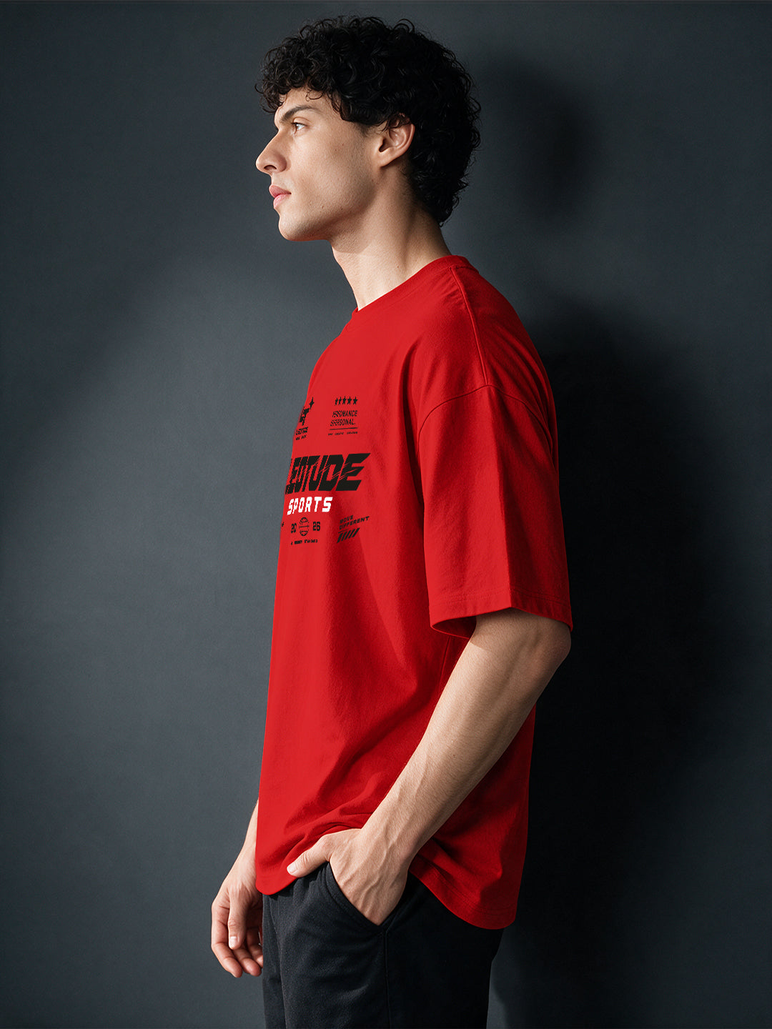 Leotude Men "Sports" Red Oversized T-Shirt