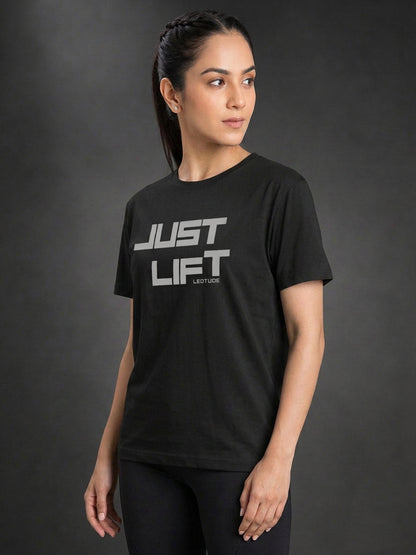 Leotude Women's Black Just Lift Printed T-Shirt