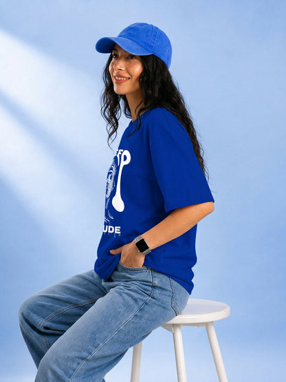 Leotude Blue Deep Printed Oversized Tshirt for Women