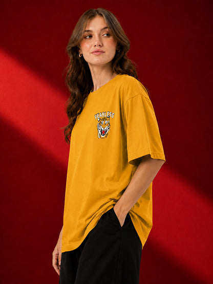 Leotude Mustard Fearless Printed Oversized Tshirt for Women
