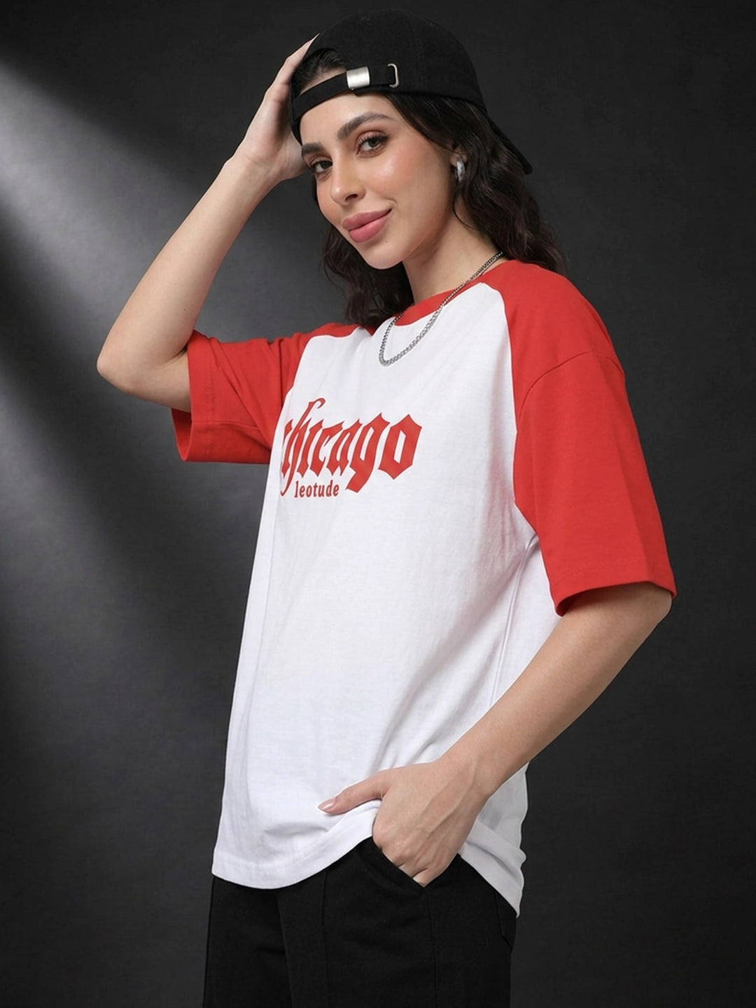 Leotude Women's White Chicago Raglan Oversized T-Shirt
