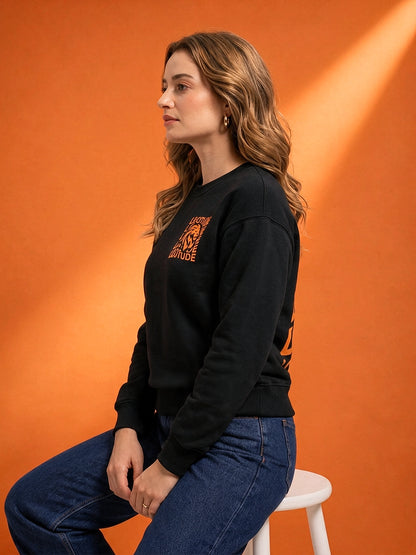 Leotude Women's Black Lion Graphic Chest Printed Sweatshirt