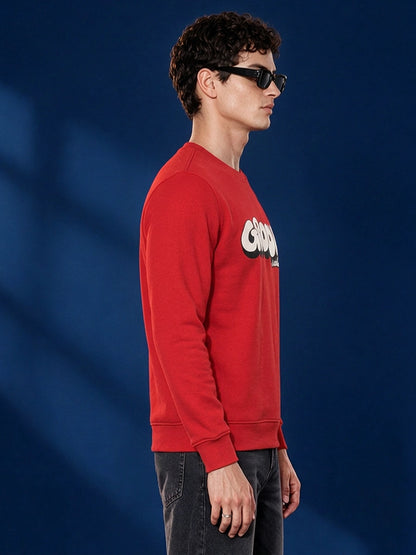 Men's Red Groovy Graphic Crew Neck Sweatshirt