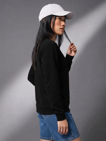 Leotude Women's Solid Black Oversized Sweatshirt