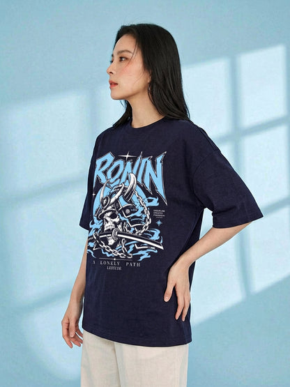 Leotude Women "Ronin" Navy Oversized T-Shirt