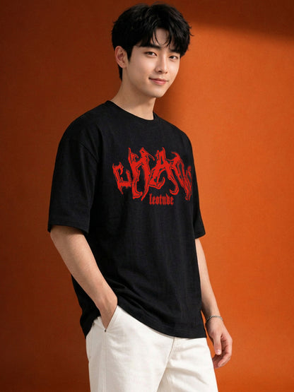 Leotude "Chaos" Graphic Oversized T-Shirt — Men's Black Streetwear Tee