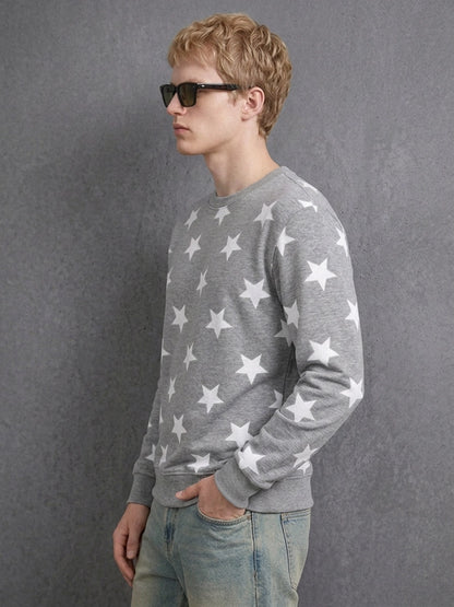 Leotude Men's Grey Melange All-Over Star Printed Sweatshirt