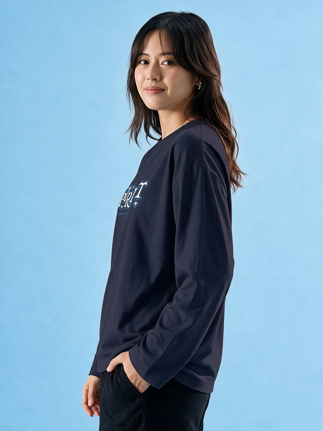 Leotude Women's Navy Spirit Full Sleeve T-Shirt