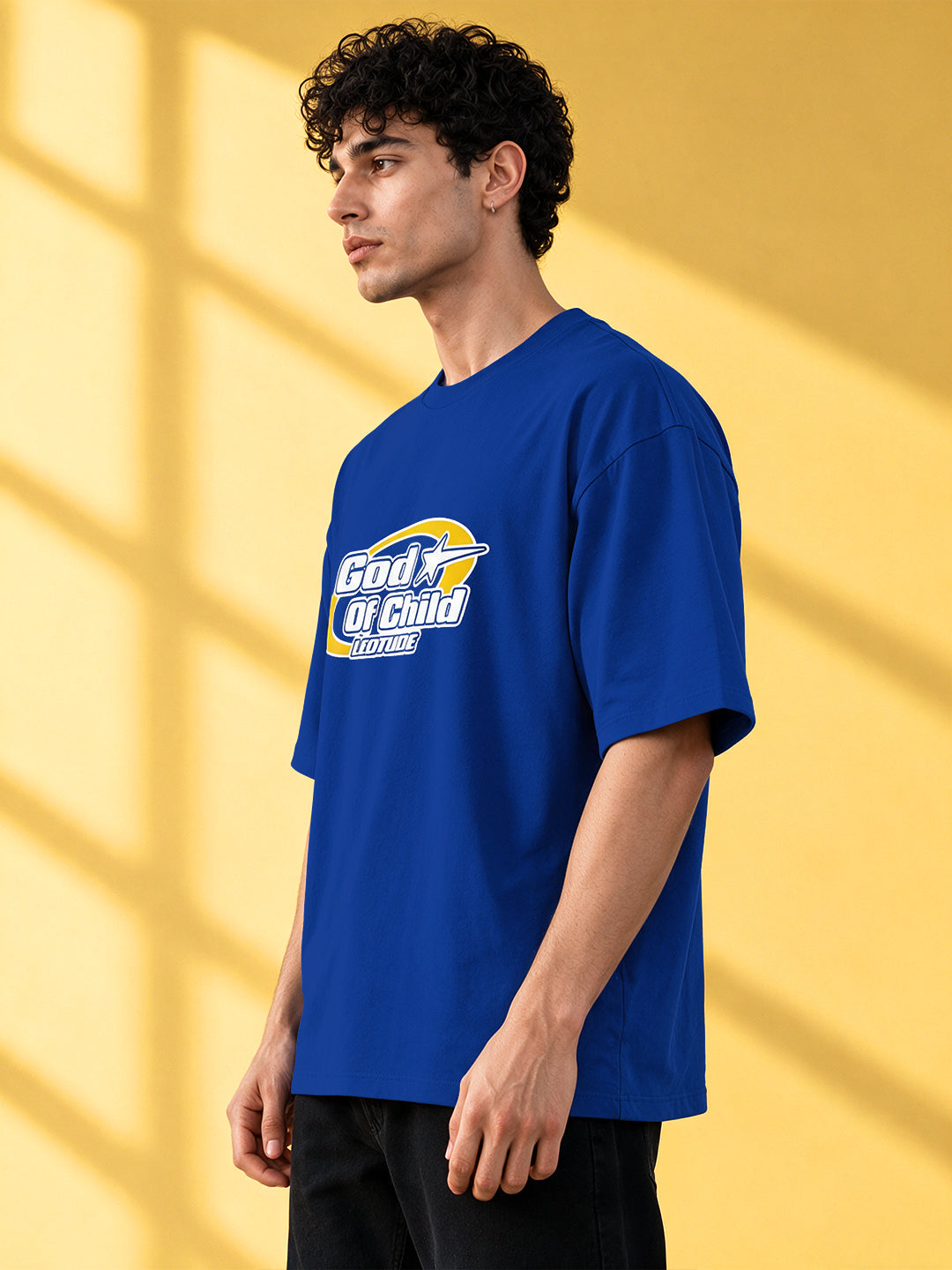 Leotude Men "God Of Child" Royal Blue Oversized T-Shirt