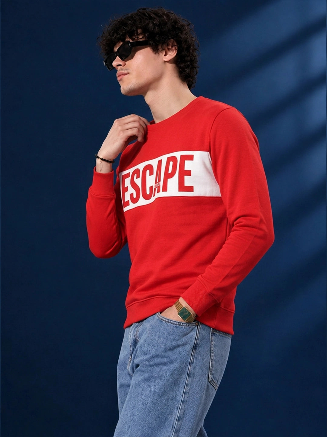 Men's Red Escape Graphic Crew Neck Sweatshirt