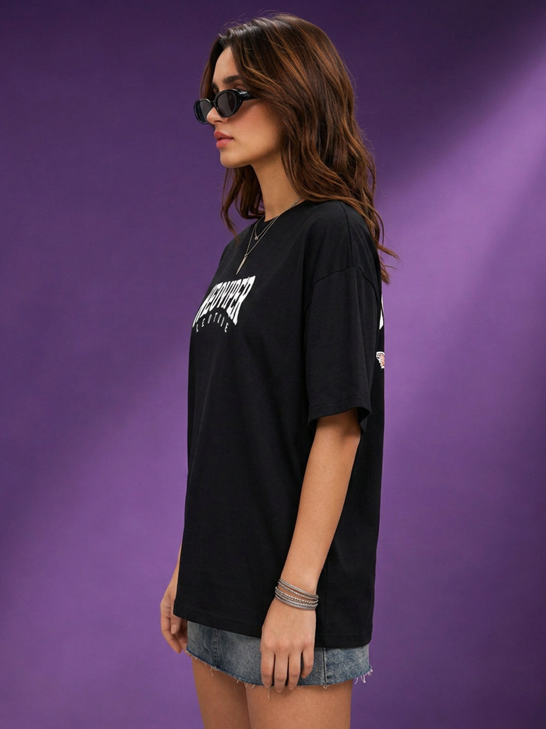 Leotude Women's Black Neoviper Premium Puff Print T-Shirt
