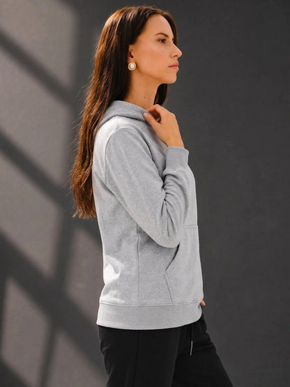 Leotude Women's Grey Melange Solid Hooded Sweatshirt