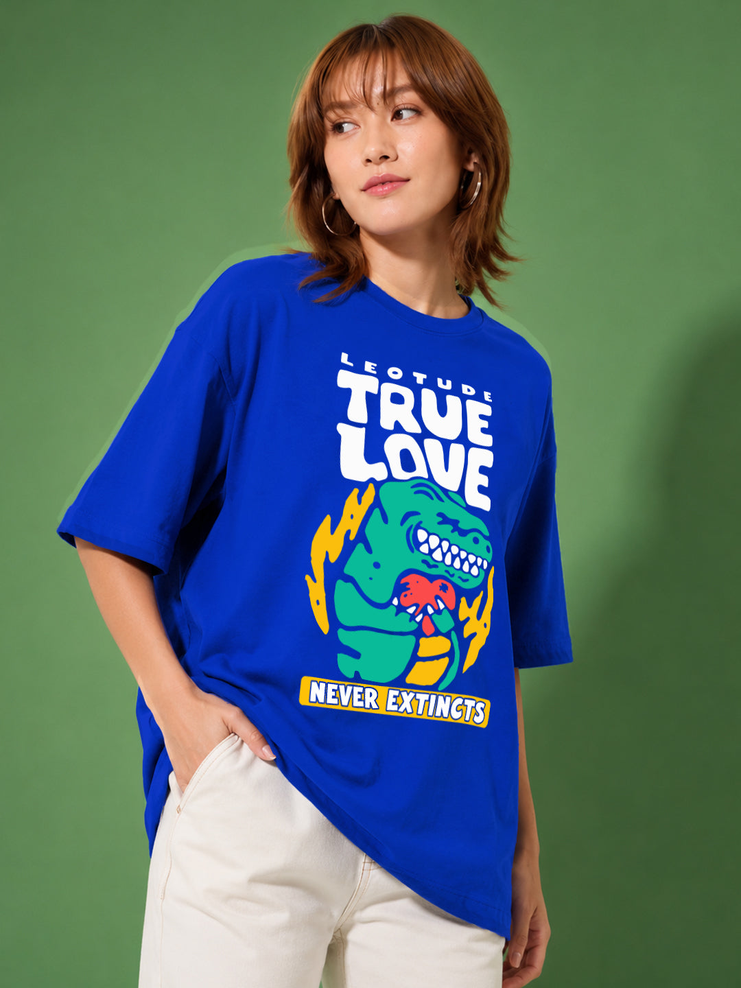 Leotude Blue True Love Printed Oversized Tshirt for Women