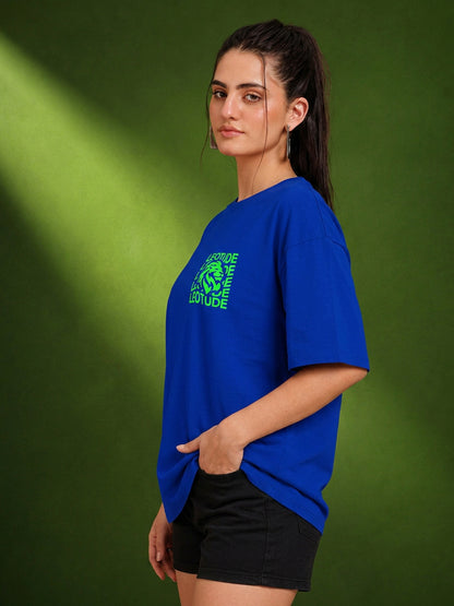 Leotude Blue Waves Printed Oversized Tshirt for Women