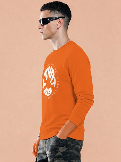 Men's Orange Graphic Crew Neck Sweatshirt