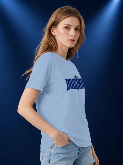 Leotude Women's Light Blue Mustang Printed T-Shirt