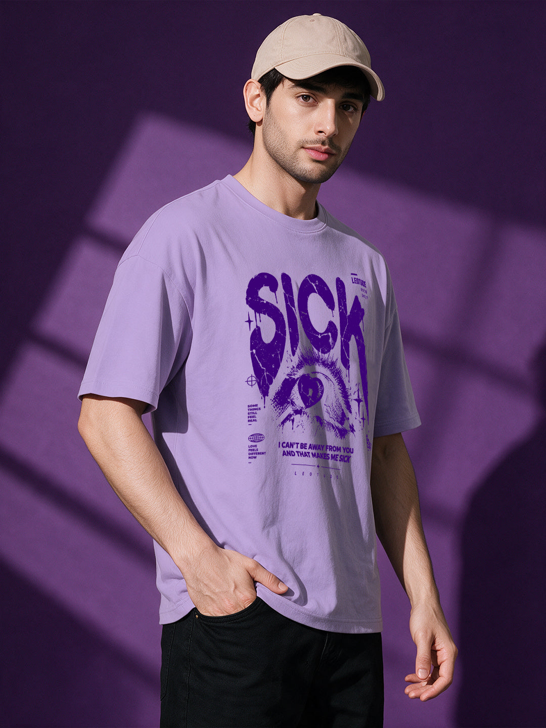 Leotude Men "Sick" Purple Oversized T-Shirt