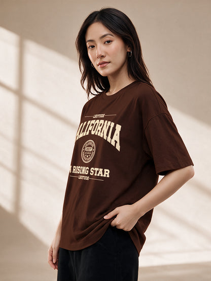 Leotude Women "California" Brown Oversized T-Shirt