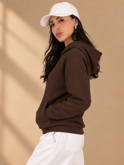 Leotude Women's Brown Solid Hooded Sweatshirt