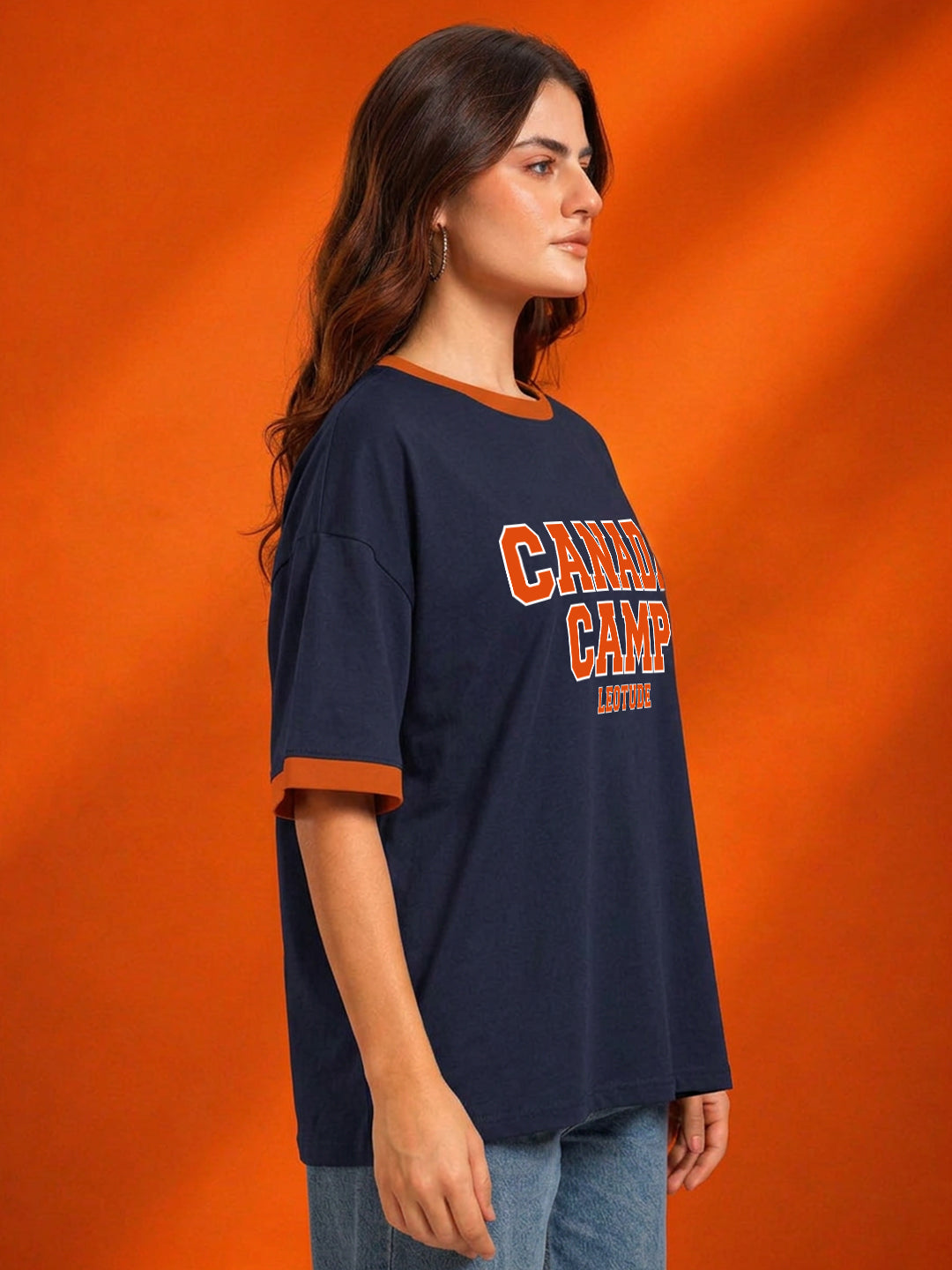 Leotude Navy Canada Camp Printed Oversized Tshirt for Women