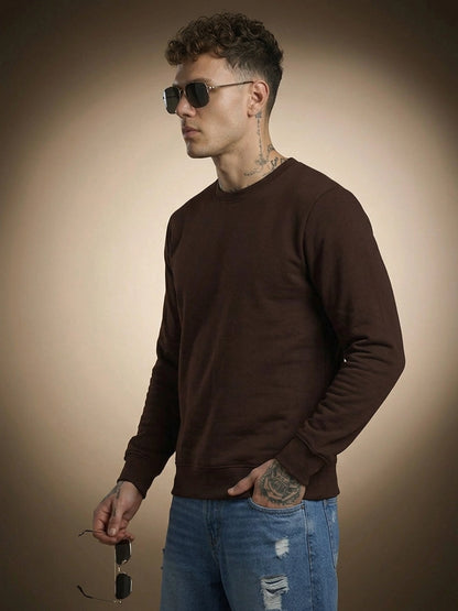 Men's Plain Brown Crew Neck Sweatshirt