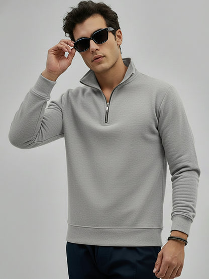 Leotude Grey High Neck Half Zipper Sweatshirt for Men