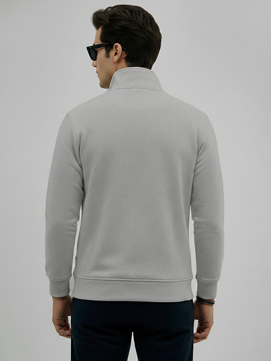 Leotude Grey High Neck Half Zipper Sweatshirt for Men