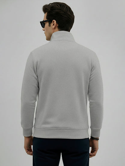 Leotude Grey High Neck Half Zipper Sweatshirt for Men